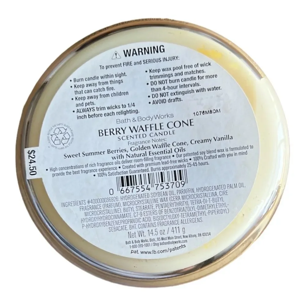 🆕 Bath & Body Works 3 Wick Candle Berry Waffle Cone - Picture 3 of 3